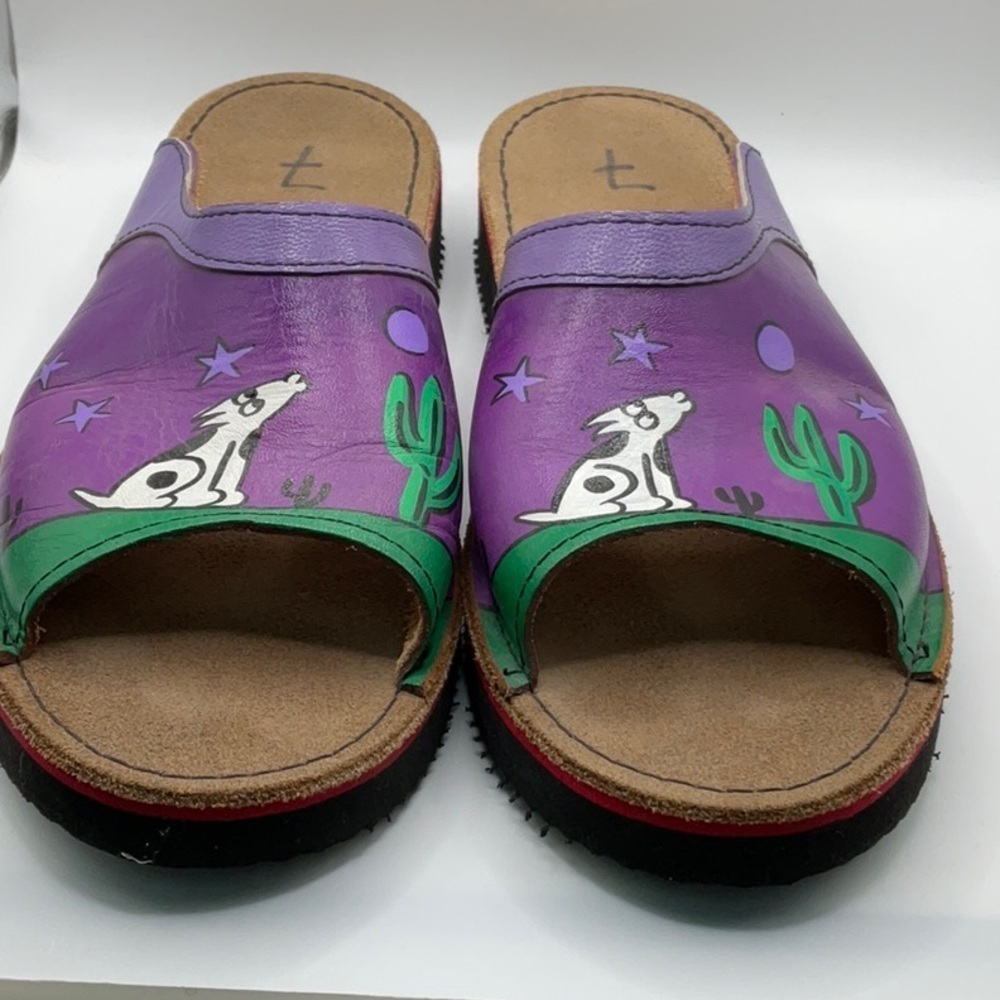 Purple and Green Hand Painted Southwestern Slip-On Sandals